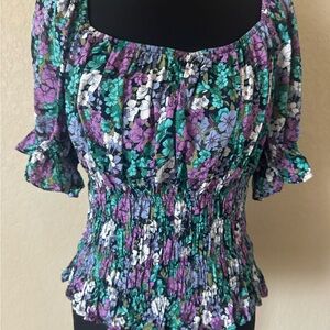 Eesome Purple Floral Smocked Blouse